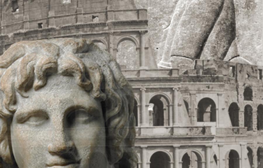 The Rome Colesseum with bust of Alexader the Great and Persepolis