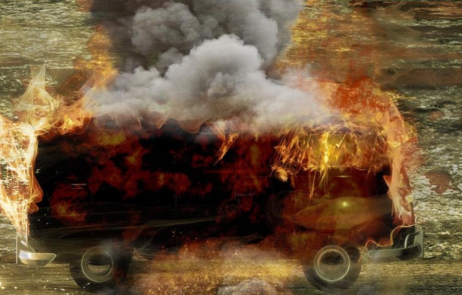 Terrorism, truck on fire