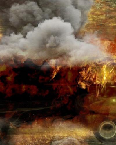 Terrorism, truck on fire