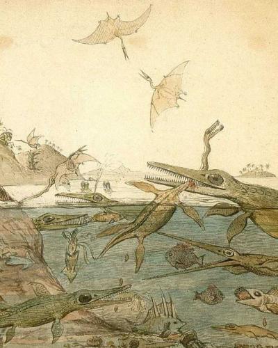 Henry de la Beche, "A more ancient Dorset,"  watercolor 1830