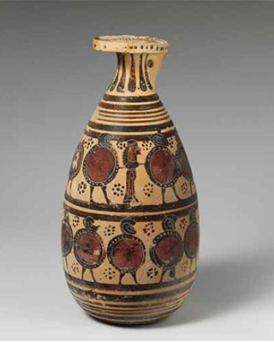 Terracotta alabastron (perfume vase) ca. 590–570 B.C. from metmuseum.org